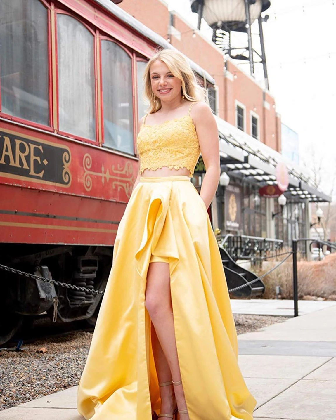

Women's 2020 Two Piece Prom Dresses Long Sweetheart Satin Formal Party Dress vestidos de fiesta robe